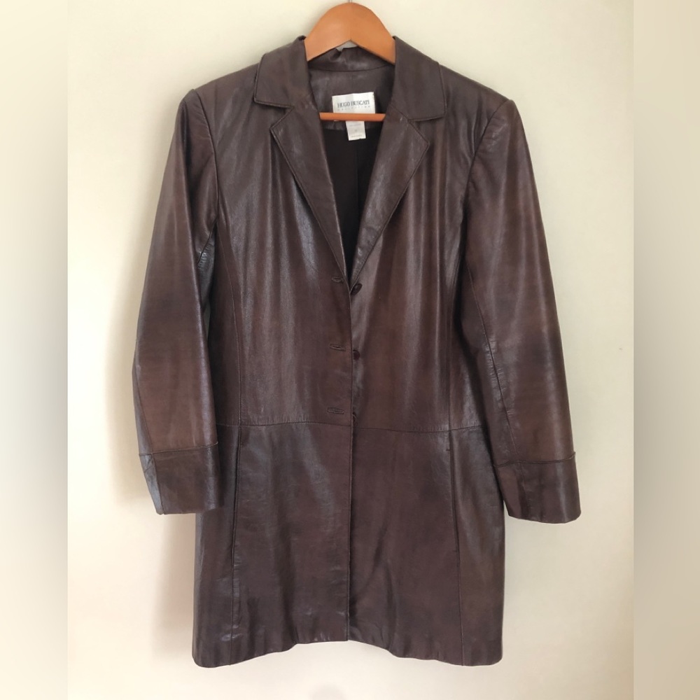 Hugo Buscati Brown long leather jacket